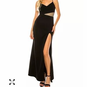 B Darlin Black Maxi Dress with Mesh Detail